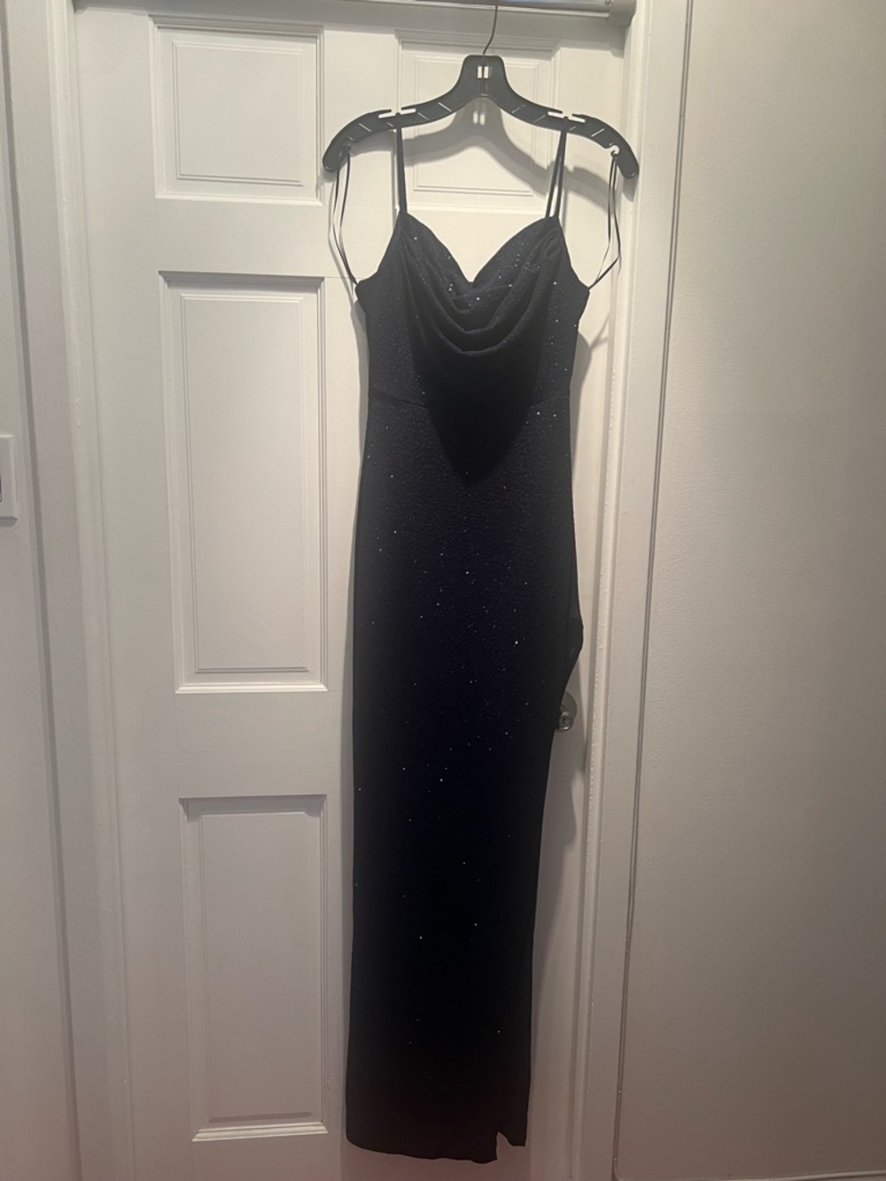Elegant Navy Blue Sequin Cowl Neck Slip Dress